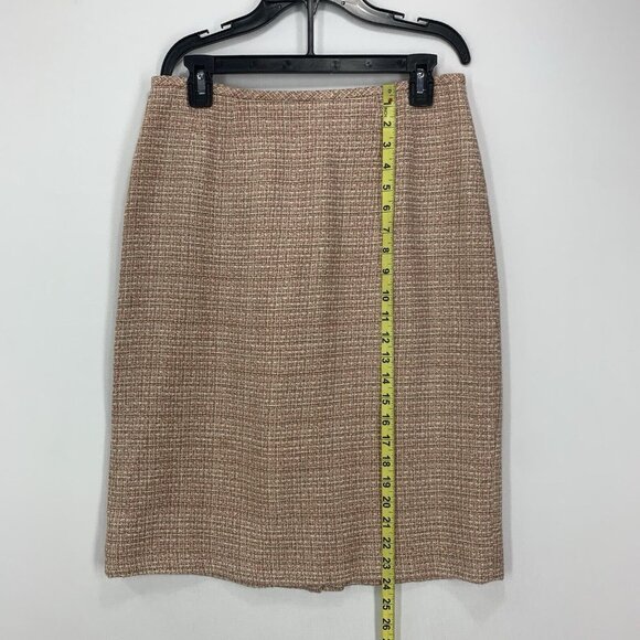 Le Suit 2 Piece Tweed Pastel Pink Tan Gold Accents Jacket & Skirt Suit Set Sz 8 - Picture 6 of 12